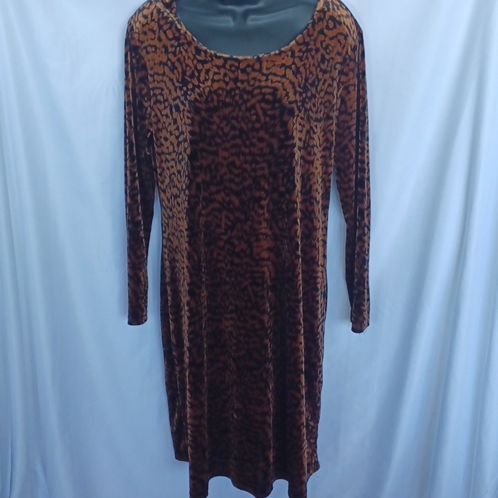 Vintage Nicole Studio Leopard Print  Dress sz 14, velvet, stretchy,  bodycon